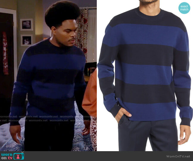 BOSS Nasato Stripe Crewneck Sweater worn by Carter (Julian Gant) on Call Me Kat