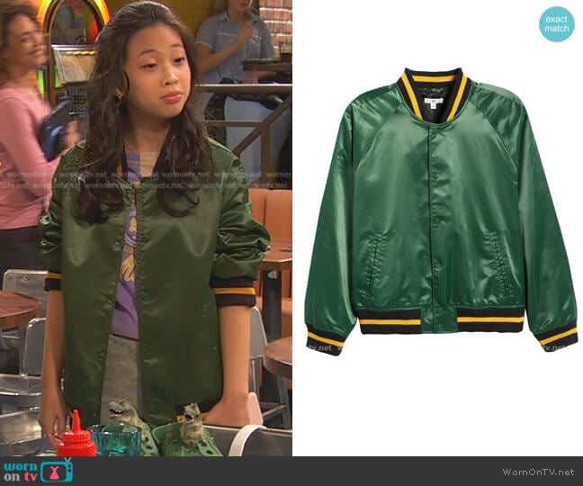 Be Proud by BP. Gender Inclusive Varsity Jacket worn by Ivy (Emmy Liu-Wang) on Ravens Home