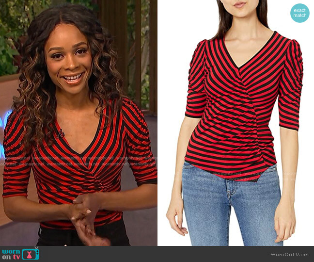 Bailey 44 Stripe V Neck Ruched Detail Top worn by Zuri Hall on Access Hollywood