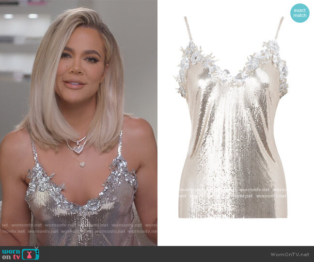 Balenciaga Chainmail Trim-Embellished Camisole worn by Khloe Kardashian (Khloe Kardashian) on The Kardashians