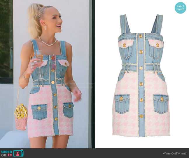 Balmain Denim-Tweed Panel Button-Front Mini Dress worn by Christine Quinn on Selling Sunset