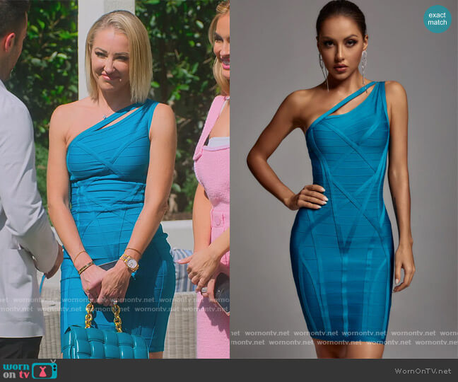 Bella Barnett Charlotte One Shoulder Cocktail Dress worn by Mary Fitzgerald on Selling Sunset