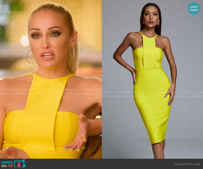Bella Barnett Yellow Midi Dress worn by Mary Fitzgerald on Selling Sunset