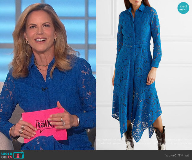Ganni Belted Asymmetric Lace Dress worn by Natalie Morales on The Talk