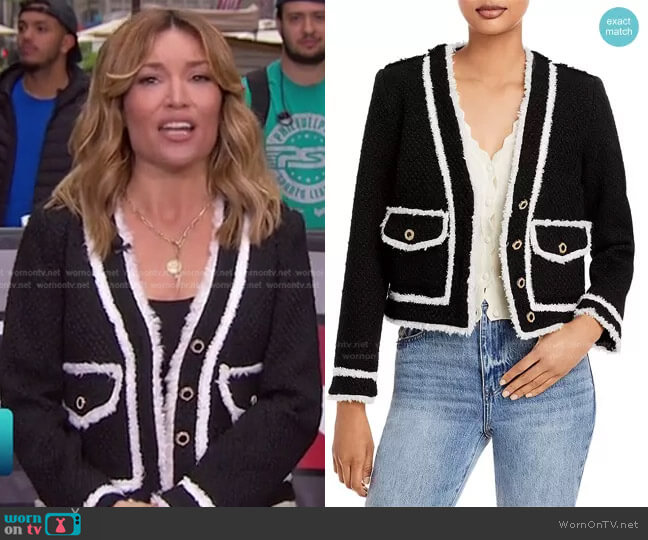 Aqua Bouclé Contrast Trim Jacket worn by Kit Hoover on Access Hollywood