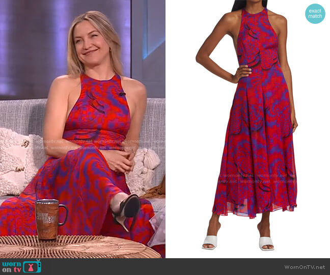 Brandon Maxwell Printed Chiffon Racerback Midi-Dress