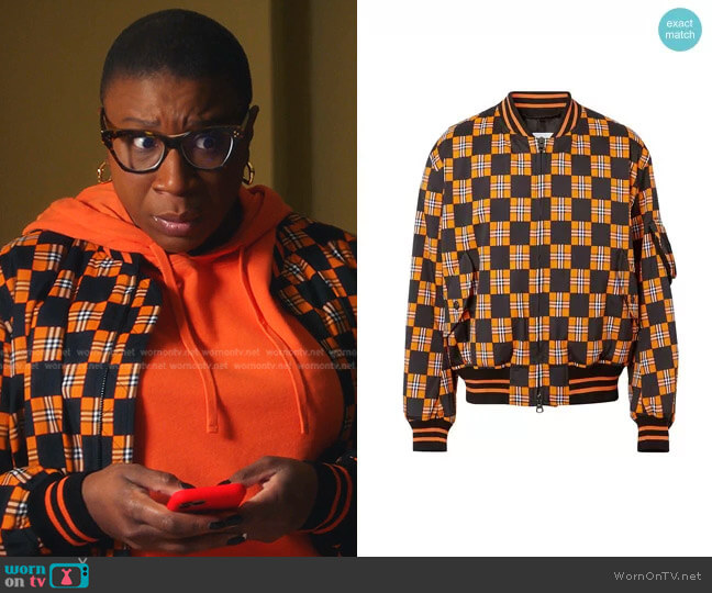 Burberry Brookland Plaid Bomber Jacket worn by Henrietta Wilson (Aisha Hinds) on 9-1-1