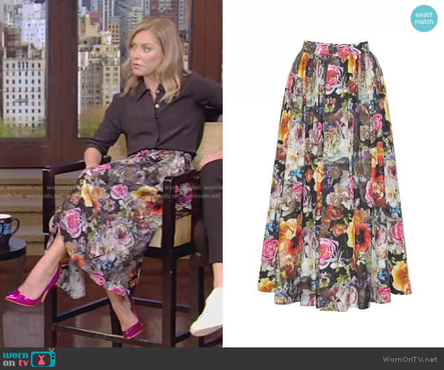 Adam Lippes Button Down A Line Skirt worn by Kelly Ripa on Live with Kelly and Mark