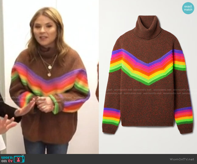 Christopher John Rogers Oversized striped ribbed wool-blend turtleneck sweater worn by Jenna Bush Hager on Today
