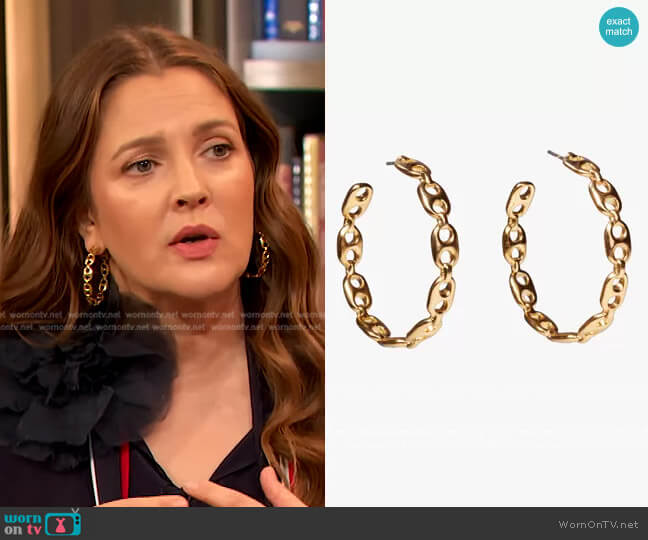 Lizzie Fortunato Chain Link Hoop Earrings worn by Drew Barrymore on The Drew Barrymore Show
