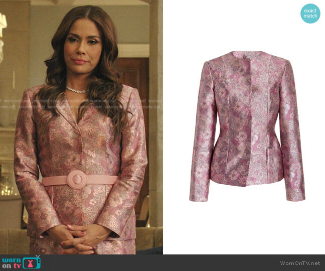 Christopher Kane Floral-Jacquard Jacket worn by Cristal Jennings (Daniella Alonso) on Dynasty