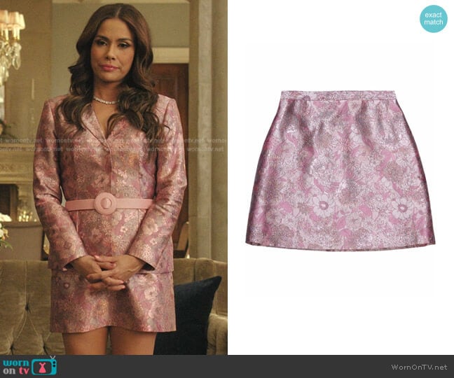 Christopher Kane Floral-Jacquard Mini Skirt worn by Cristal Jennings (Daniella Alonso) on Dynasty