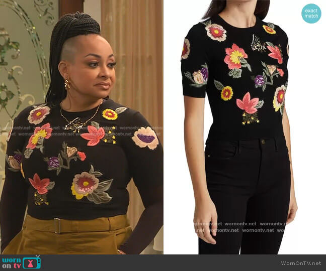 Alice + Olivia Ciara Embroidered Sweater worn by Raven Baxter (Raven-Symoné) on Ravens Home