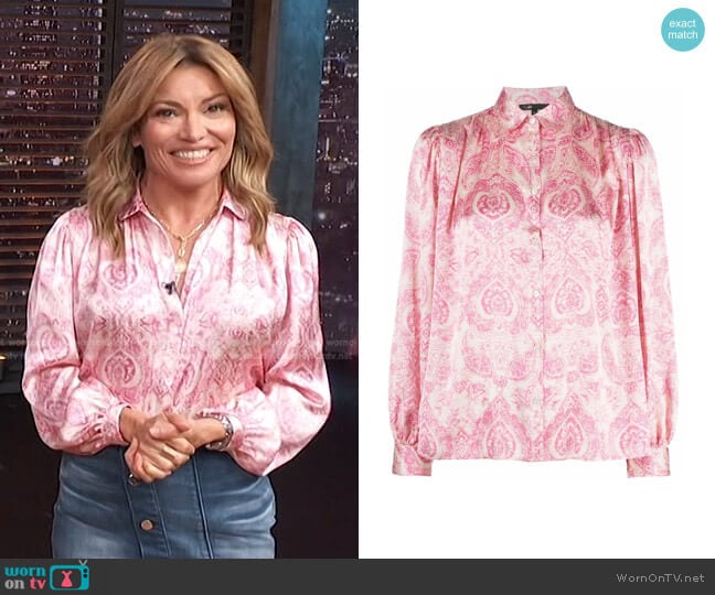 Maje Cifal Mixed Prints Blouse worn by Kit Hoover on Access Hollywood