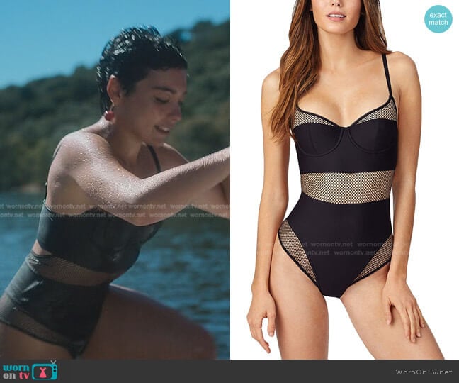 DKNY Mesh Tech Statement Bodysuit worn by Ari Blanco (Carla Diaz) on Elite