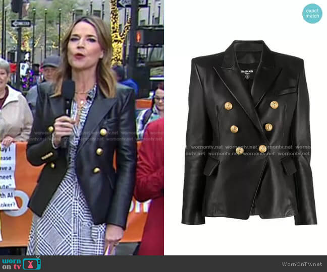 Balmain Double-Breasted Leather Blazer worn by Savannah Guthrie on Today