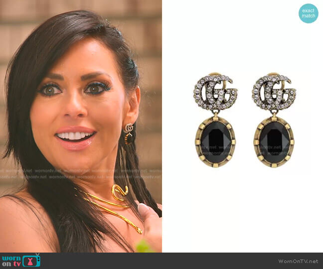 Gucci Double G Earrings with Black Crystals worn by Vanessa Villela on Selling Sunset