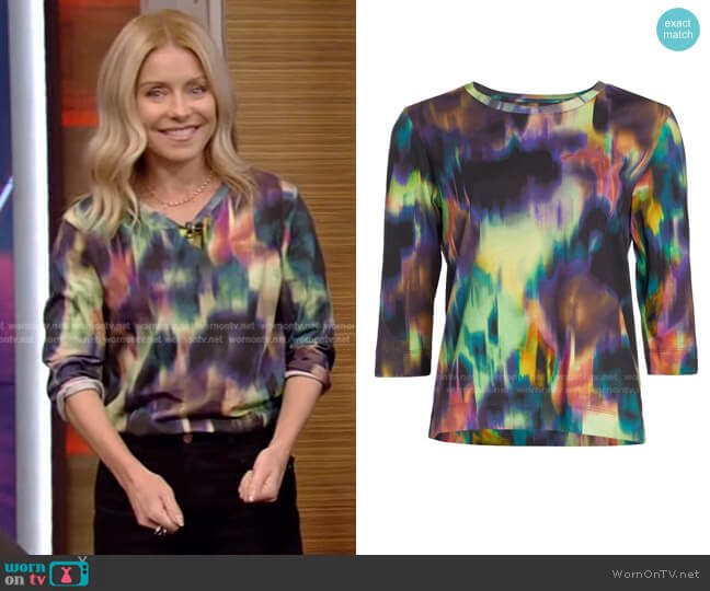 Dries van Noten Abstract Painterly Top worn by Kelly Ripa on Live with Kelly and Mark