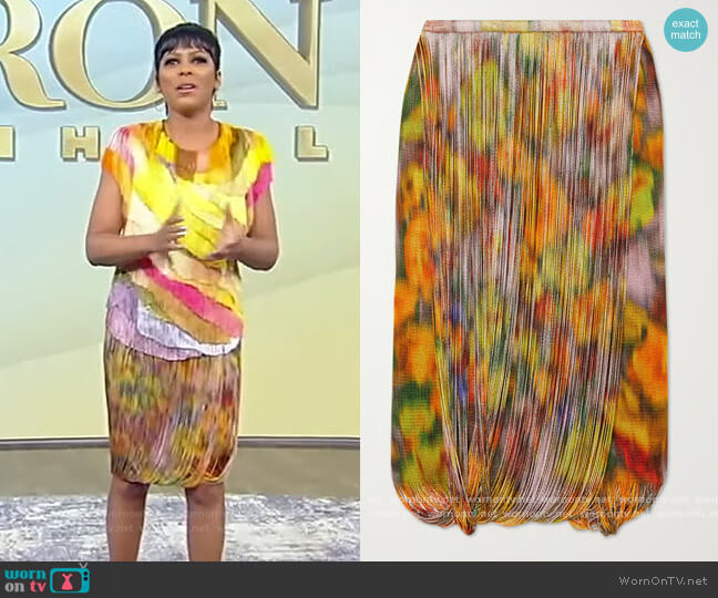 Dries Van Noten Draped printed crochet-knit skirt worn by Tamron Hall on Tamron Hall Show