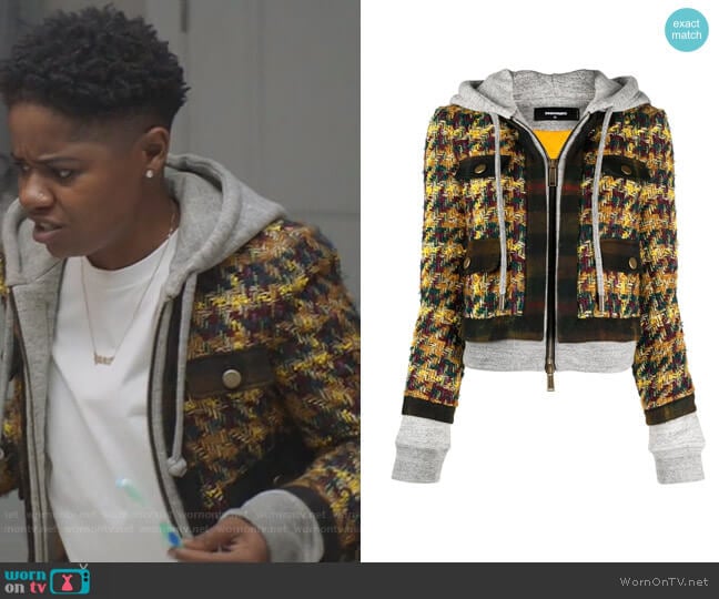 Dsquared2 Hooded Tweed Jacket worn by Tamia Cooper (Bre Z) on All American