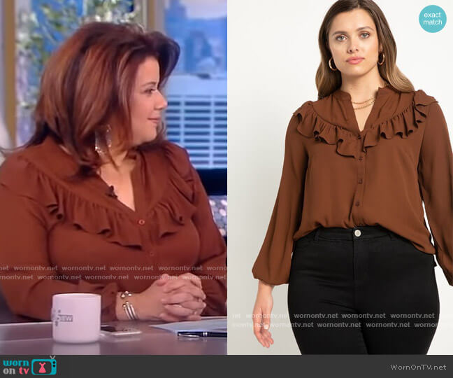 Eloquii Button Down Top With Ruffle worn by Ana Navarro on The View