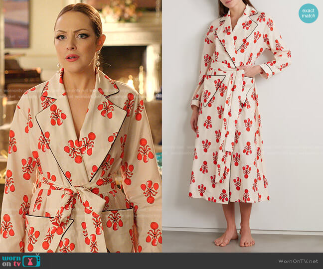 Emilia Wickstead Amana Belted Printed Cotton-Voile Robe worn by Fallon Carrington (Elizabeth Gillies) on Dynasty