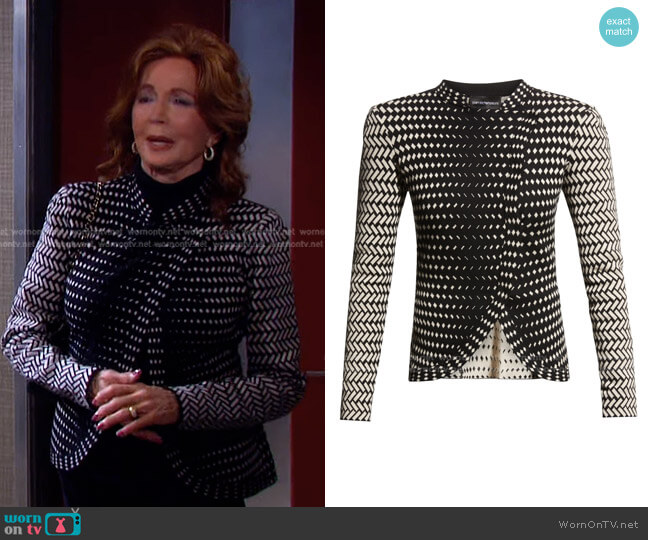 Emporio Armani Knit Jacket with Asymmetrical Overlap worn by Maggie Horton (Suzanne Rogers) on Days of our Lives