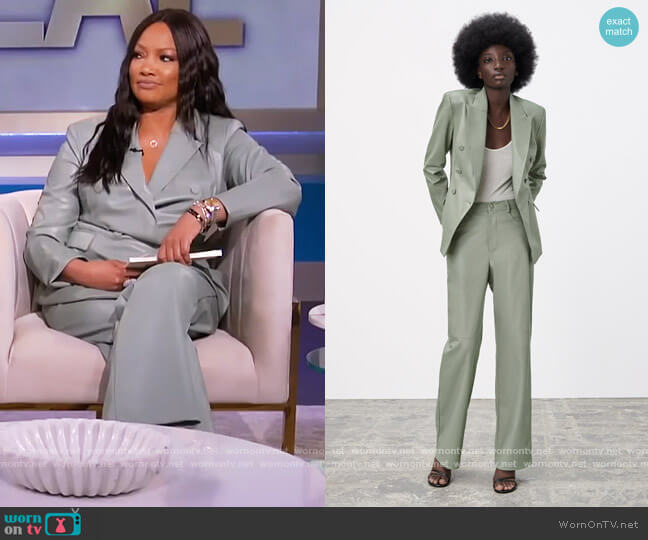 Zara Faux Leather Double Breasted Blazer worn by Garcelle Beauvais on The Real