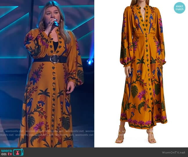 Farm Rio Tropical Tapestry Maxi Dress worn by Kelly Clarkson on The Kelly Clarkson Show