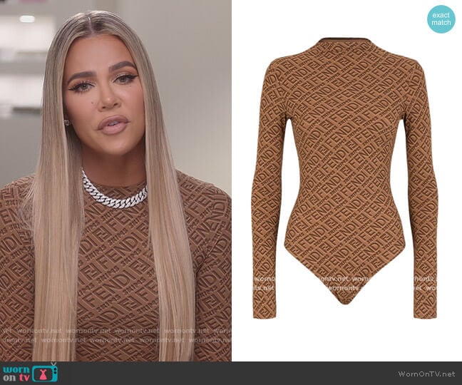 Fendi x Skims Mock Neck Long Sleeve Bodysuit worn by Khloe Kardashian (Khloe Kardashian) on The Kardashians