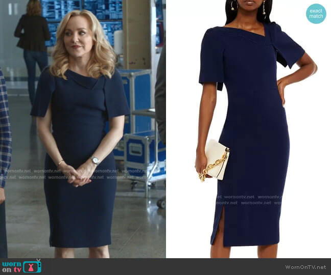 Roland Mouret Fenton Wool Crepe Midi Dress worn by Marissa Morgan (Geneva Carr) on Bull