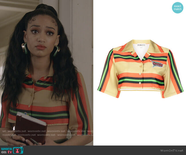 Fiorucci Stripe Logo patch Cropped Shirt worn by Olivia Baker (Samantha Logan) on All American