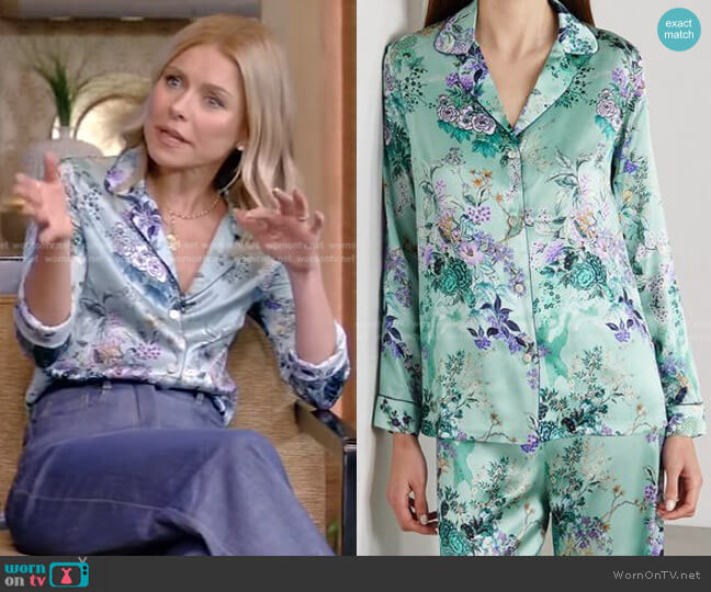 Meng Floral-Print Silk-Satin Pajama Set worn by Kelly Ripa on Live with Kelly and Mark