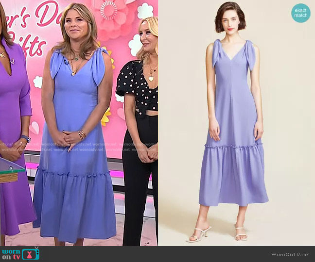 Pearl by Lela Rose Fluid Crepe Tie Detail Midi Dress worn by Jenna Bush Hager on Today