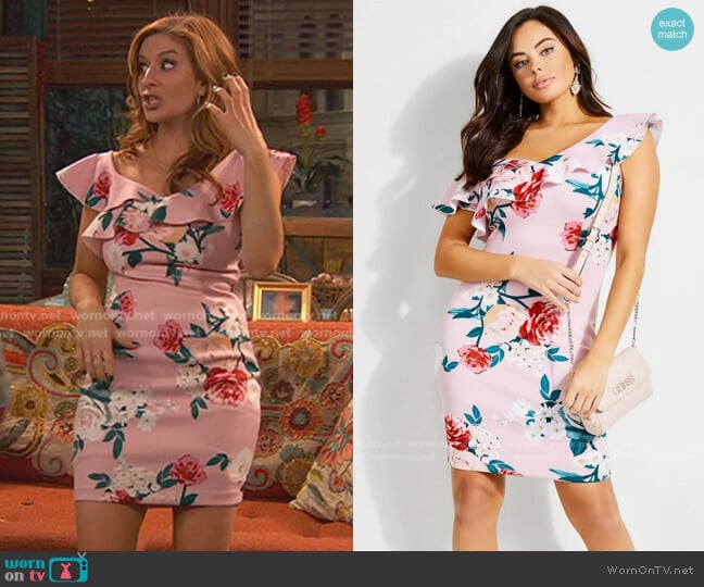 Guess Dress with Flounce Neckline worn by Chelsea Grayson (Anneliese van der Pol) on Ravens Home