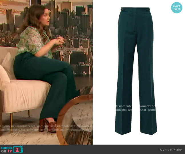 Gabriela Hearst Vesta high-rise flared pants worn by Drew Barrymore on The Drew Barrymore Show