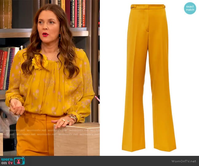 Gabriela Hearst Vesta high-rise flared pants worn by Drew Barrymore on The Drew Barrymore Show