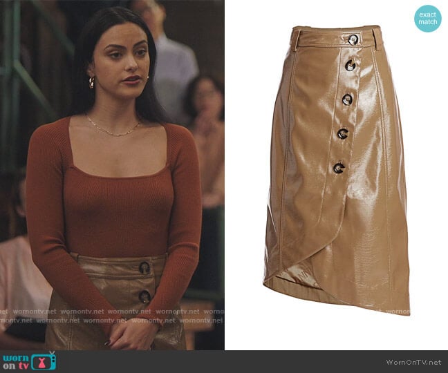 Ganni Asymmetrical Patent Leather Skirt worn by Veronica Lodge (Camila Mendes) on Riverdale