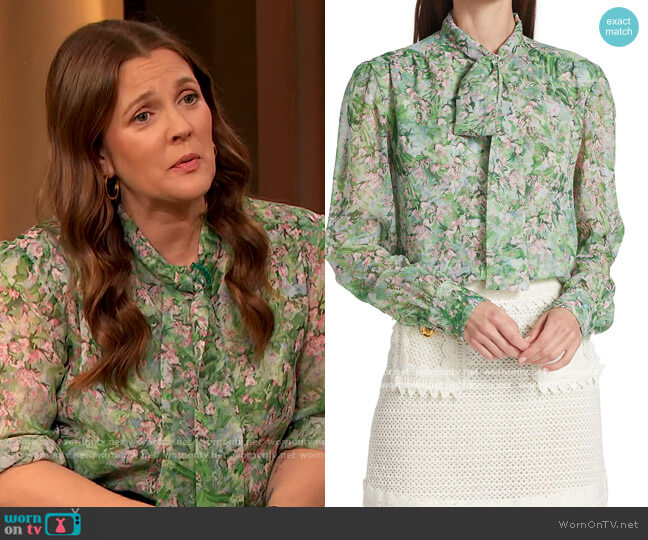 Giambattista Valli Floral Silk Georgette Blouse worn by Drew Barrymore on The Drew Barrymore Show