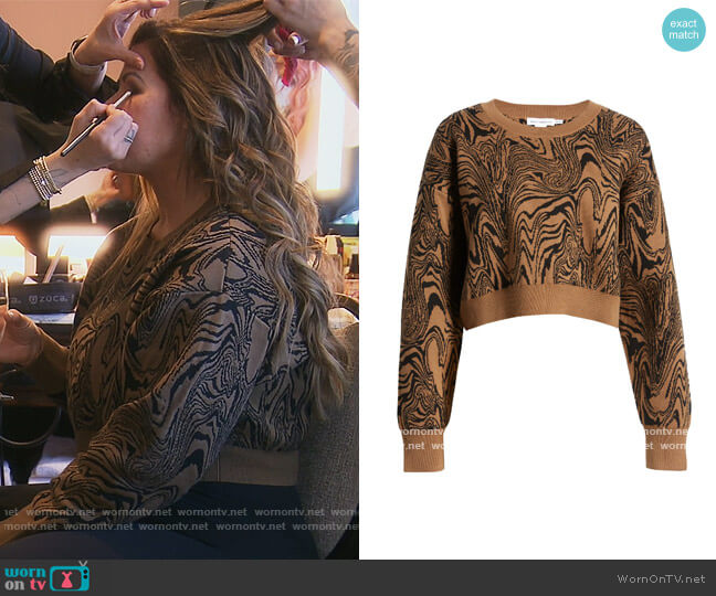 Good American Swirl Print Boxy Sweater worn by Emily Simpson on The Real Housewives of Orange County