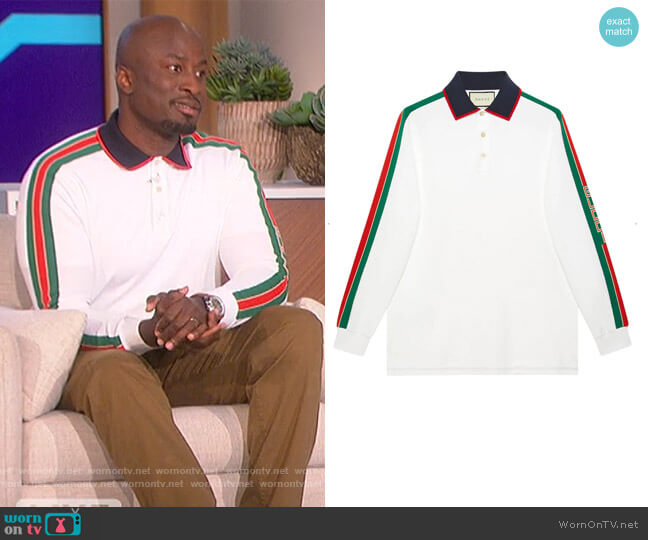 Gucci Cotton polo with Gucci stripe white worn by Akbar Gbajabiamila on The Talk