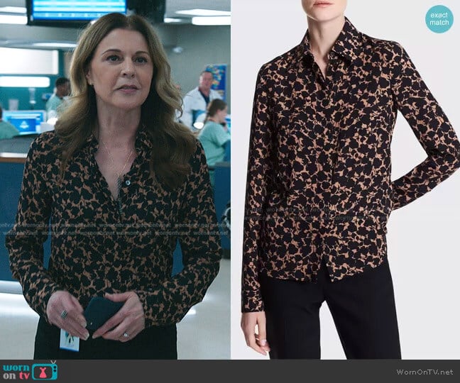 Michael Kors Hansen Floral-Print Button-Front Shirt worn by Kit Voss (Jane Leeves) on The Resident