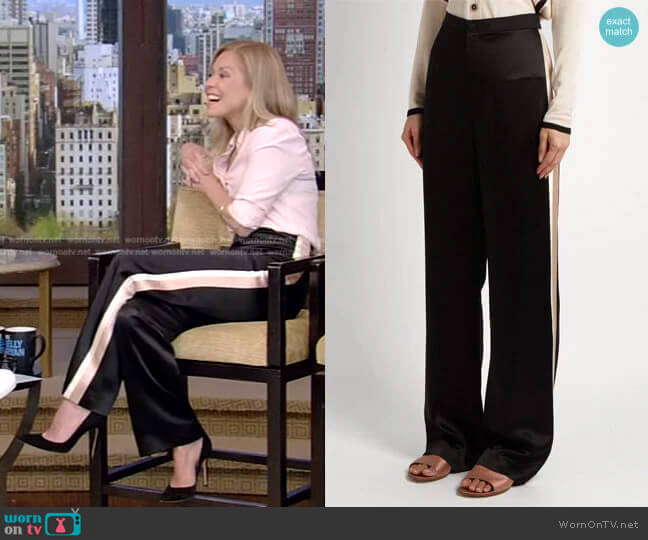 Lanvin High-Waisted Satin Trousers worn by Kelly Ripa on Live with Kelly and Mark