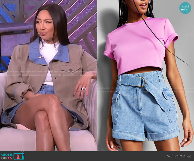 INC International Concepts Jeannie Mai X INC Cotton Denim Utility Shorts worn by Jeannie Mai on The Real
