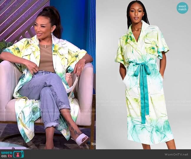 INC International Concepts Jeannie Mai X INC Satin Trench Dress worn by Jeannie Mai on The Real