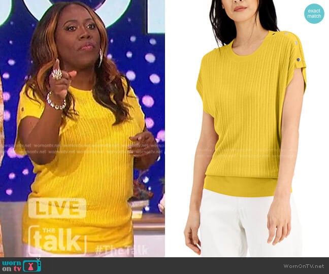 INC International Concepts Ribbed-Knit Batwing-Sleeve Sweater worn by Sheryl Underwood on The Talk