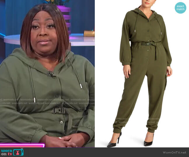Juicy Couture Utility Knit Hooded Cotton Jumpsuit worn by Loni Love on E! News