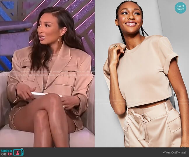 INC International Concepts Jeannie Mai X INC Cropped Cuff-Sleeve Top worn by Jeannie Mai on The Real