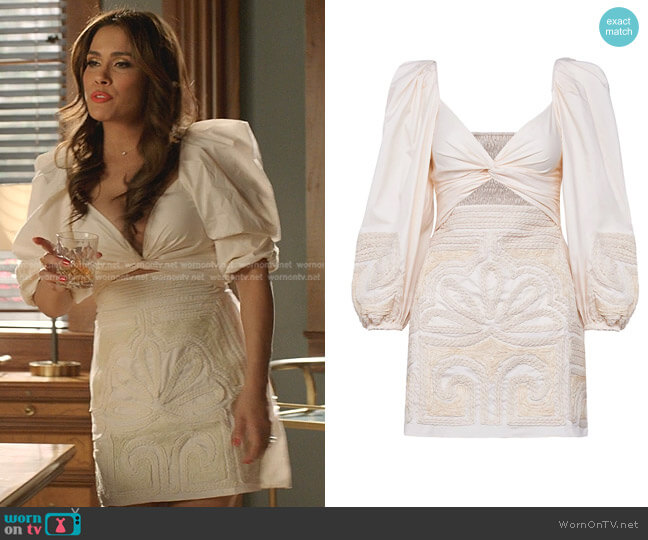 Johanna Ortiz Barú Tropical Mantra Mini-Dress worn by Cristal Jennings (Daniella Alonso) on Dynasty