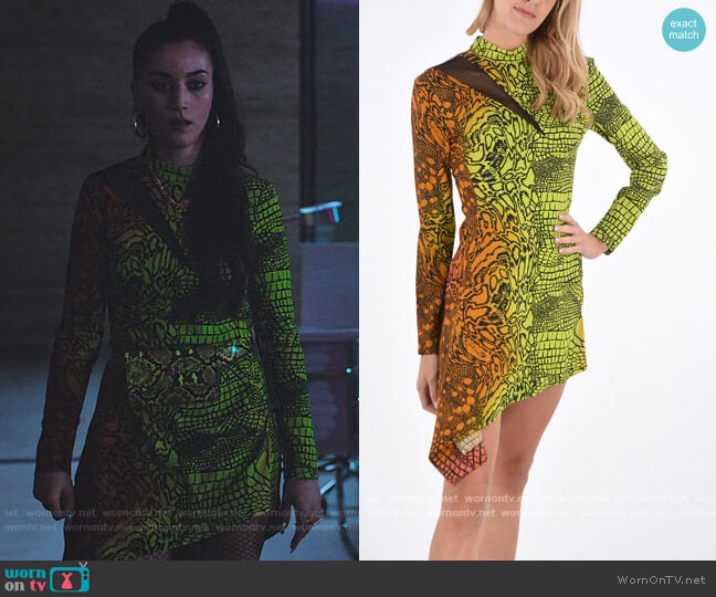 Just Cavalli Snake-Print Mini Asymmetric Dress worn by Rebeca (Claudia Salas) on Elite